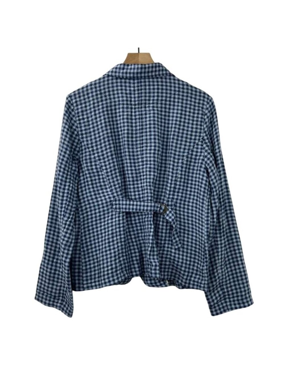 Sundance Ziri Blazer Jacket Women's Medium Blue 100% Linen Ginham Button Up - Picture 3 of 15